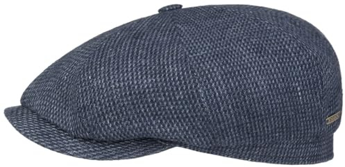 Stetson Hatteras Brinkley Flatcap Einfarbige Mütze Ballonmütze Leinen Baumwolle UV-Schutz 40 Made in EU Herren Frühjahr Sommer blau-meliert 62 cm