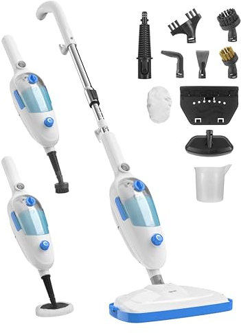 Scopa a vapore per la pulizia dei pavimenti, 10 in 1, multiuso, portatile, rimovibile per vinile, laminato, moquette, piastrelle dure per pavimenti con 2 tamponi, cavo da 7 m, serbatoio da 425,2 g