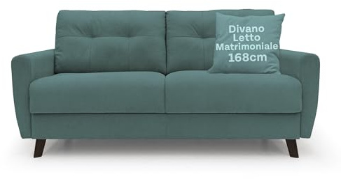 Divani Store – Doppelschlafsofa 168 cm aus weichem wasserdichtem Stoff – Callisto Matratze 120 x 197 cm – handgefertigtes Schlafsofa – Petrol