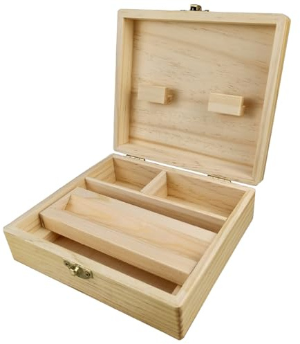 Pineeseatile Boîte de rangement en bois avec serrure en métal, boîte à rouleaux à 3 compartiments avec plateau à rouleaux 6,7 x 5,9 x 2,4 pouces, boîte de rangement pour cigares, tabac, bijoux