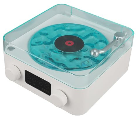 Haut-Parleur Bluetooth de Style Tourne-Disque avec Veilleuse et Affichage de L'heure 3 en 1 Multifonction Petit Haut-Parleur Stéréo sans Fil Haut-Parleur Extérieur sans Fil (Blanc)