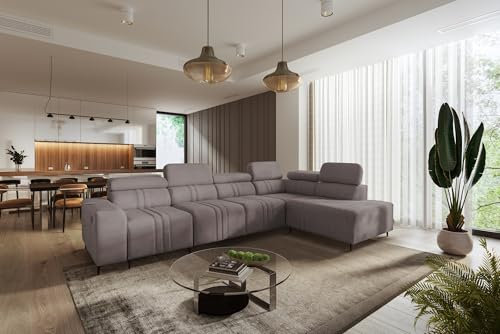 All4All Ecksofa mit Schlaffunktion Fabio XI 340 cm x 211 cm - Eckcouch mit Bettkasten - Wohnlandschaft in L-Form - Modern- Loft Stil - XXL Sofa - Seite Rechts - Taupe - Easy Clean Stoff 26