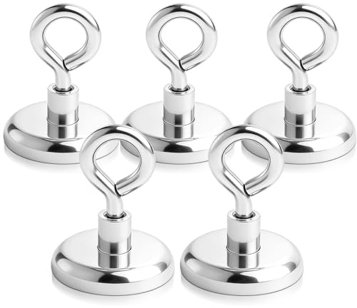 swihorab Magnethaken, 5 Stück 36mm Ösenmagnet Magnet mit Haken Neodym Magnete Haken, Neodym MagneteHaken für Küche, kühlschränke, Klassenzimmer, Kreuzfahrt Magnethacken Silber