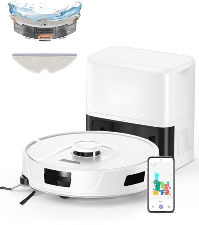 R11 Robot Aspirapolvere Lavapavimenti con Mappatura, 20000Pa, Stazione di Autosvuotamento 90 Giorni, Navigazione Lidar, WiFi APP 5G/2.4G, Aspirapolvere Robot Autocaricante, per Tappeti/Pavimenti/Peli