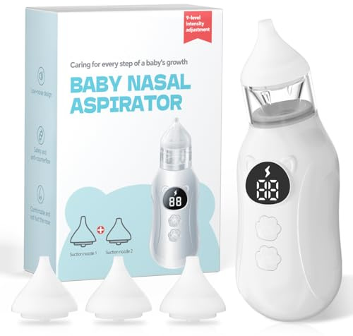 Mouché Bébé Électrique, Aspirateur Nasal Rechargeable pour Bébé avec 9 Niveaux d'aspiration, 4 Embouts Silicone, Affichage LED, Conception Anti-Refoulement, Convient aux Bébés et aux Jeunes Enfants