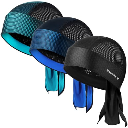 YANIKY Bandana herr, ventilerande huvudduk herr, piratduk sport bandana keps dam med UV-skydd biker bandanas huvudduk hatt, Tryckt svart + blå + blågrön, one size