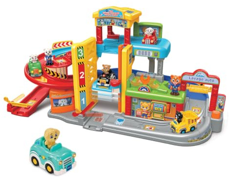 VTech Tut Tut Bolides Maxi Garage Interactif Mécano Animo, Garage Enfant | Garage Voiture Enfant dès 1 An pour l’Entretien des Tut Tut Bolides avec Ascenseur, 7 Zones Magiques, Inclut 1 Tut Tut Bolide
