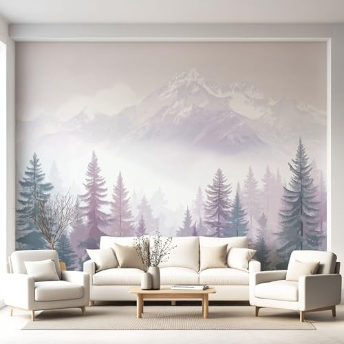 Fotomural Bosque Montañas Naturaleza Tono Blanco, Papel Pintado Panorámico para Pared Interior, Mural Decorativo para Hogar Habitación Salón y Estudio, Medida 200 x 140 cm