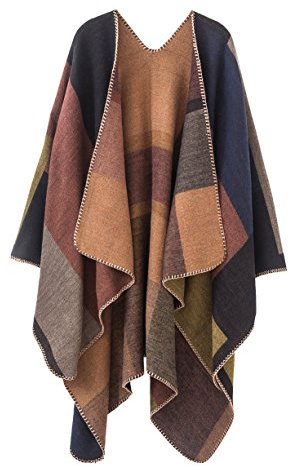 EXCHIC Damer vintage färgblockerande halsduk wrap öppen front poncho överdimensionerad vinterfilt elegant cape rock, Khaki-1, one size