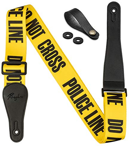 Rinastore Guitar Strap Yellow POLICE LINE Includes Strap Button & 2 Strap Locks Shoulder Straps For Bass, Electric & Acoustic Guitars2