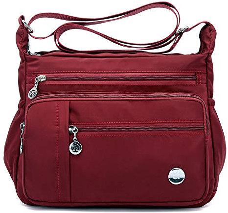 Karressly Damen-Schultertasche, Reise-Handtasche, Messenger-Umhängetasche, Nylon-Tasche mit vielen Taschen, Violett (wein), Small