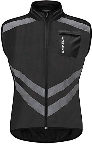 LINGKY Gilet Da Ciclismo Da Uomo, Leggera Traspirante Senza Maniche Cappotto Biciclette Gilet Antivento, Zip Integrale Giacca Da Corsa/MTB Riflettente Leggera (3XL,ML001Nero)