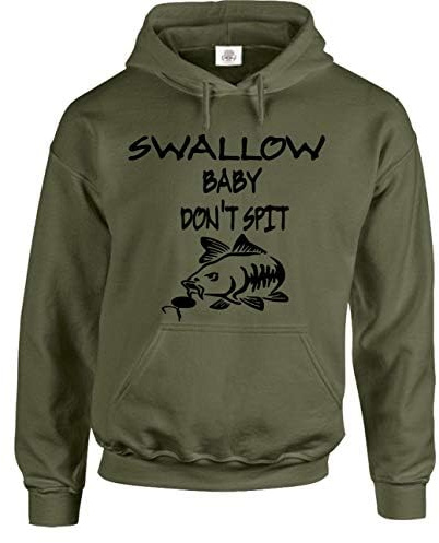 Darkwear Fishing Carp Swallow Baby Don't Spit Hoodie Gifts for Men Fishermen Angling Clothing Hoody (M) Military Green