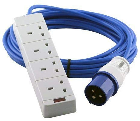 4 Gang 4 Socket 16A Blue Extension Lead Camping Caravan Motor Home All Lengths Hook Up Lead Cable (2M)