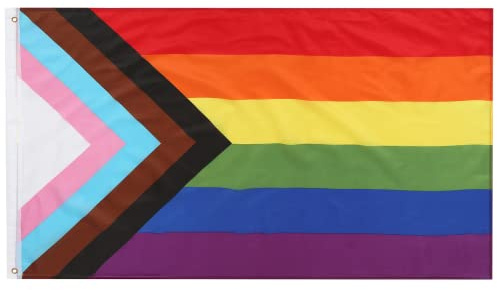 TRIXES Drapeau Progress Pride 150x90 cm, Déco LGBTQIA2+'s | Grand drapeau polyester résistant pour festivals Pride, intérieur/extérieur, design Progress Pride