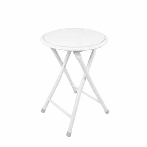 SuperGift.com Round Compact Padded Folding Stool Chair For Breakfast, Office Stool, Folding Kitchen Stool, Desk Stool, Foldable Bar Stools (White)