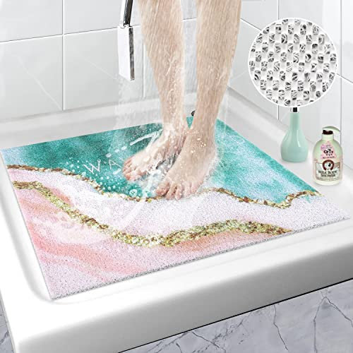 Square Shower Mat Non Slip Anti Mould, 60 x 60 cm Soft Comfort Loofah Shower Mats for Inside Shower, Washable Massage Mat for Shower Stall
