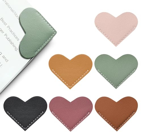 Leather Heart Bookmarks - Winjeto 6 Pieces Cute Corner Page Book Marks for Teachers Students Book Reading Lovers, for School Office Home Supplies (Heart（6pcs）)