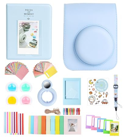 12 in 1 Accessories Kit for Fujifilm Instax Mini 12 Instant Camera With Camera Case+Photo Album & Frames+DIY Sticker+Selfie Lens+Wall Hanging Frame+Colored Filter (Pastel Blue)