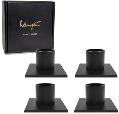 heimzeit Kerzenhalter aus Metall Ø22 mm, 4 Stück Quadratisch in Schwarz | Kerzenständer für Stabkerzen und Tischkerzen, Stilvolles Design, für eine elegante Raumdekoration