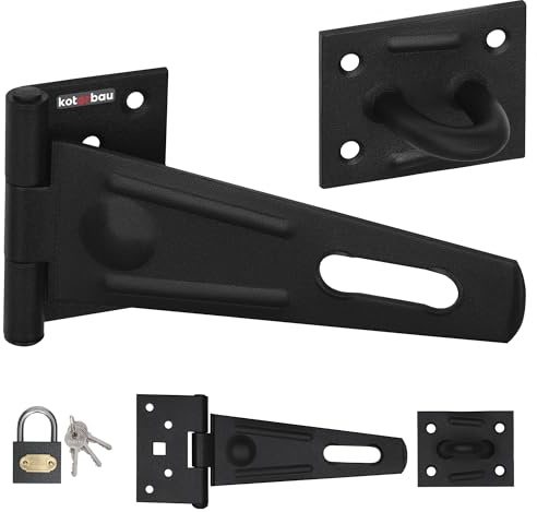 KOTARBAU® Überfalle 150x45mm Riegelschloss mit Vorhängeschloss Pulverbeschichteter Stahl Schwarz Haspe Sicherheitsüberfalle Torriegel Schlossriegel Gartentor Riegel Türriegel Abschließbar Verriegelung