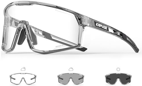 KAPVOE Fotocromatici Occhiali Da Ciclismo Uomo Donne TR90 Occhiali Da Sole Sportivi Anti-UV 400 Chiaro Occhiali MTB Bicicletta Accessori Che Corrono Corsa Guida Occhiali Bici Nero