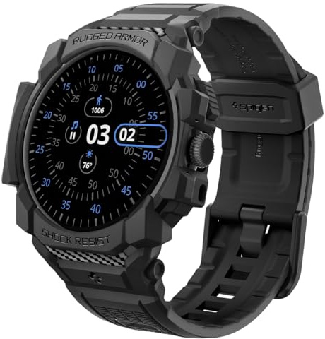 Spigen Rugged Armor Pro Hülle mit Armband Kompatibel mit Google Pixel Watch 3 45mm (2024) - Matt Schwarz