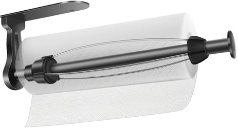 HOTUT Küchenrollenhalter Ohne Bohren, Einhand Tearable, Küchenrollenhalter mit Dämpfungseffekt, Selbstklebend oder schraubben küchenpapierhalter für Küche Badezimmer - Schwarz