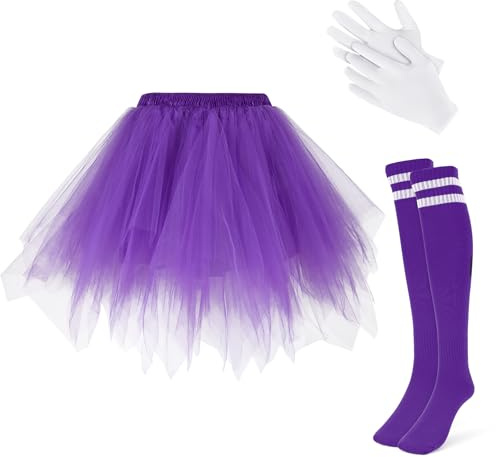 WERFORU Damen Puffy Tüllrock Set Damen Tüll Rock 80er Tüll Minirock Lila Rock