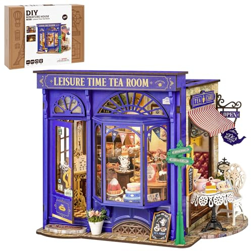 ROBOTIME Miniatur-Haus-Modellbau zum Bauen von Teestufen, Bausatz für Miniaturhaus aus Holz mit LED, kreatives Geschenk für Erwachsene und Kinder