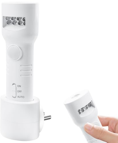 Behogan Lampe torche veilleuse, veilleuse LED à brancher avec détecteur de mouvement, lampe torche rechargeable murale à capteur, lampe torche LED à induction à brancher pour les pannes de courant et