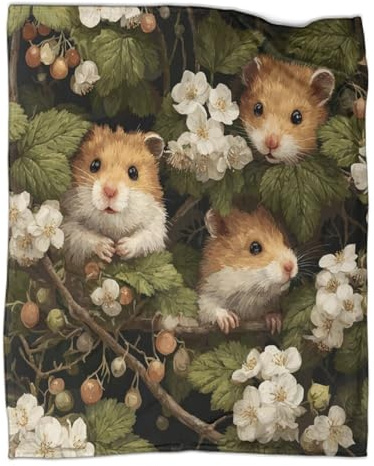 kaiyun Cute Hamster Gooseberry Bushes White Flowers Patterned Throw Warm for Camping Outdoor Lightweight for Sofa Bed 50x60inch(127x152cm)