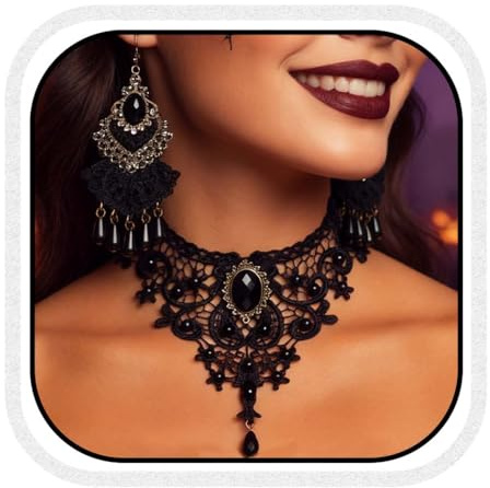 Fashband Halloween-Choker-Halsketten-Set, Blume, Kristall, Anhänger, Halsketten, Ohrringe, Gothic-Schmuck, Zubehör für Damen