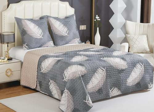 Fanny & Céline Couvre-lit Boutis épais matelassé 240x260cm avec 2 Taies 65x65cm B-2-214