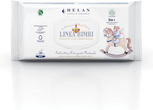 Helan, Linea Bimbi Bio, Toallitas Bebé y Niño Naturales, Toallitas Humedas Detergente Bebé con Extractos de Caléndula y Manzanilla, Toallitas Desinfectantes Bebés y Niños de 60 piezas - Made in Italy