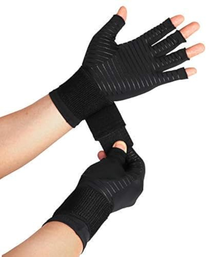 Thx4COPPER Compression Arthritis Gloves with Strap – Copper Infused – Fingerless Glove Hand Wrist Support for Carpal Tunnel, Arthritis, RSI, Tendonitis, Hand Pain Relief – Men/Women Pair,L-XL
