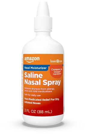 Amazon Basic Care Premium Saline Nasal Moisturizing Spray, Non-Medicated Relief for Dry, Irritated Nose, Sinus Relief, 3 fl oz (1-Pack)