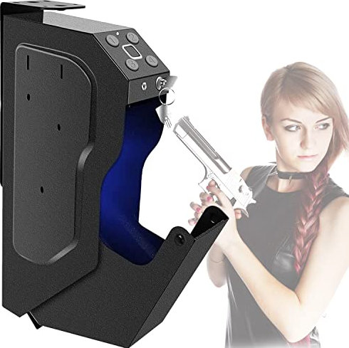 YNITJH Handgun Safe,Fingerprint Gun Safe Cabinets,Compact Key Lock Box,Gun Safe Gun Box with Digital Code & Fingerprint Biometric,Home Portable and Safe Pistol Box