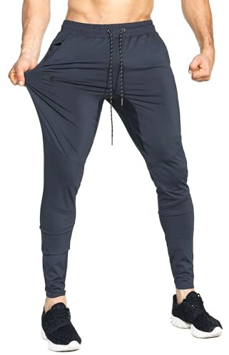 BROKIG Leichte Sporthose Herren Lang Slim Fit Trainingshose | Fitness Jogginghose Herren Polyester Jogger Herren, Sport Hose Herren Laufhose Sweatpants mit Reißverschlusstasche