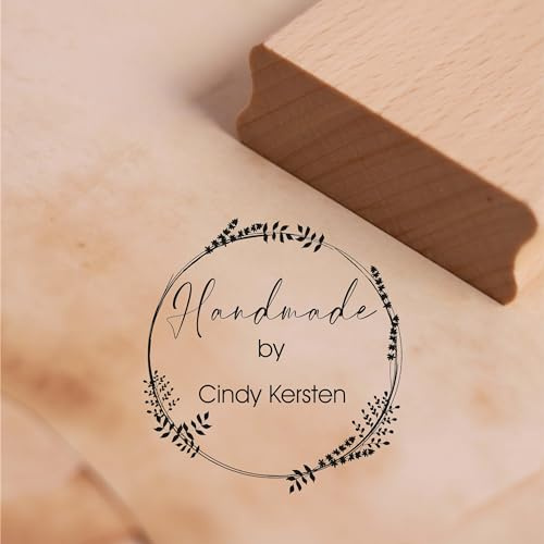 Motivstämpel handgjord av med vintagekransmotiv – inkl. namn – personlig stämpel trästämpel Stämplar Ø 48 mm