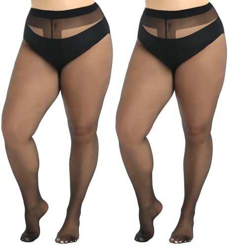 Yilanmy 2 Paar Strumpfhosen Schwarz Damen Große Größen 20 DEN Transparente Matte Nylonstrumpfhose Elastisch Reißfest Feinestrumpfhose (Schwarz, XL-XXL)