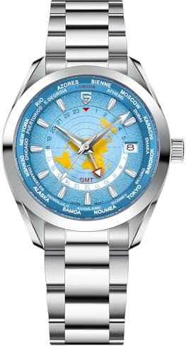 Pagani Design 1788 GMT Automatikuhren für Herren, hochwertiges NH34 GMT-Uhrwerk, Edelstahlarmband, 100 m wasserdicht, luxuriöse modische Herrenuhren mit zwei Zeitzonen, blau