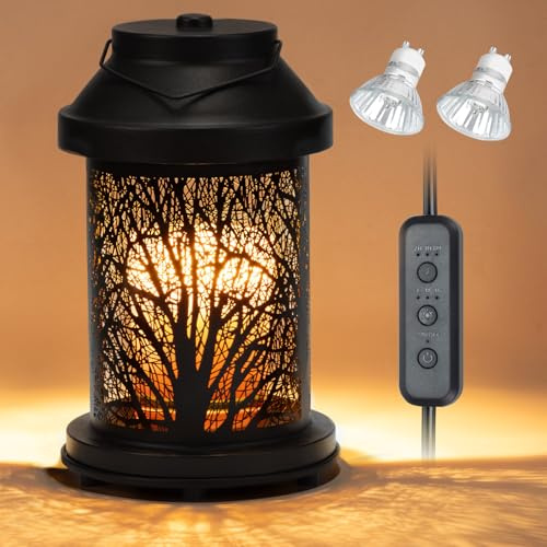 Dialan's Candle Warmer Lamp with Timer - Electric Wax Melt Warmer with Adjustable Height and Dimmer for Scented Wax Jar Candles Home Decor Bedside Lamp Gifts for Women Mom (Forest, 2 Bulbs Included)