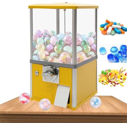 Vending Machines for Business, Gumball Machine, Capsule Vending Machine, Dispenser Prize Machine, Candy Machine Dispenser, Round Capsules Bouncy Ball Dispenser for 4.5-5.5cm for Game Stores,Yellow