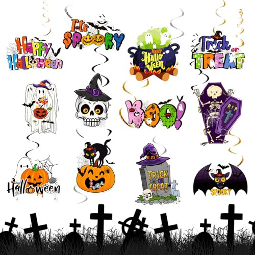 Ellxen 24 Stück Halloween Deko Hängedeko Spirale, 12 Stück Halloween Luftschlangen,Halloween Hängende Wirbel Dekoration,für Gruselige Feste,Unvergessliche Halloween Party Erlebnisse