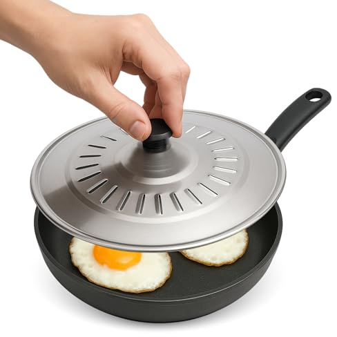 CHEFZOCO Tapa para sartenes y ollas, Tapadera Multiusos sartenes, tapadera Anti Salpicaduras, Diseño con Mango ergonómico, Accesorio de cocina, acero inoxidable, Apta para 34 cm