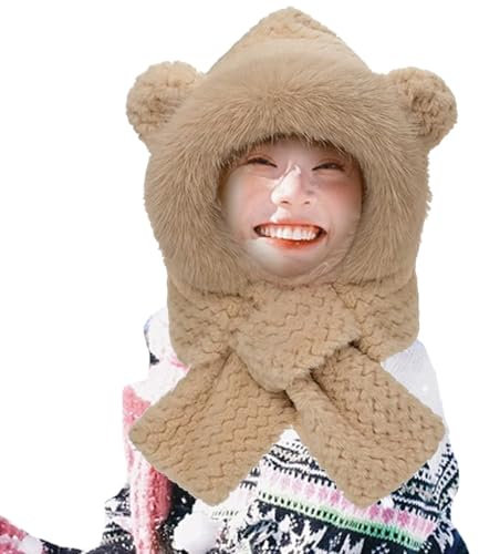 Uhngw Bärenmütze für Erwachsene, Bärenmütze,Niedliche Wintermütze, Bärenschal, warme Tiermütze - Plüschmütze, Mütze mit Ohren, Bärenkostüm für Winter, Familie, Freunde