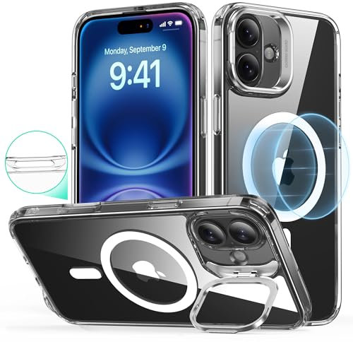 ESR für iPhone 16 Hülle [Kamerasteuerung] Kompatibel mit MagSafe [Versteck Robust Ständer] Militärschutz Handyhülle für iPhone 16, Stoßfest Kratzfest Stabil Schutzhülle Case, Klar