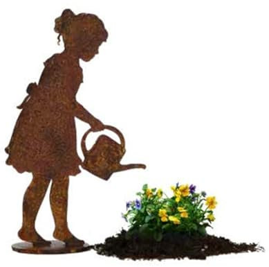 Jardinex Personnage Fillette Arrosoir métal rouillé : déco Rouille