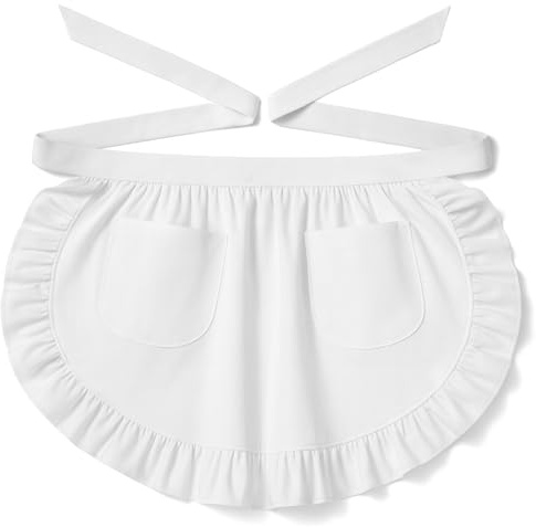 MUNSKT Grembiuli da cucina bianchi,Grembiule in pizzo a vita bassa,Grembiule da cameriera da donna per caffè, ristorante, cucina
